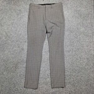H&M Super Skinny Fit Dress Trouser Mens 32x30 Gray Check Plaid Flat Front Chino